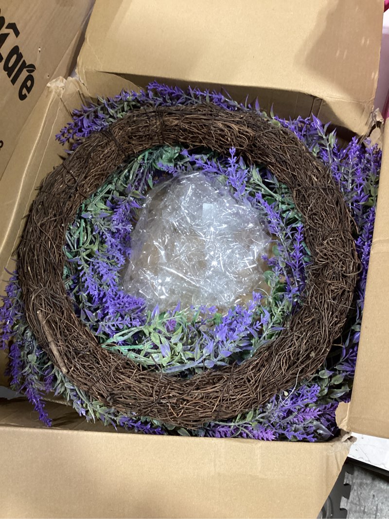 Condition photo showing Good Condition for 26" lavender & eucalyptus wreath for front door - all season artificial wreath for spring and summer, indoor outdoor wall, porch, window, rustic farmhouse home decor