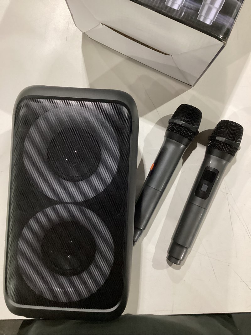 Condition photo showing Good Condition for bluetooth speaker with 2 wireless microphones - big party speaker for adults kids karaoke with lights - portable rechargeable floorstanding speakers support tws/aux/usb/tf card for home party gift 2 mics