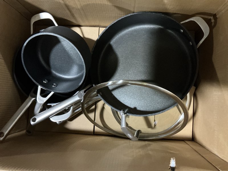 Condition photo showing As Is for all-clad essentials nonstick 13-piece cookware set