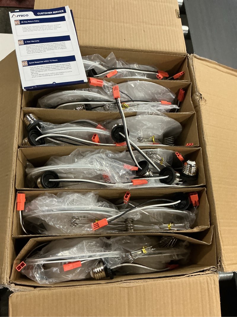 Condition photo showing New/Like New for Amico 5/6 inch 5CCT LED Recessed Lighting 48 Pack, Dimmable, IC & Damp Rated, 12.5W=100W, 950LM Can Lights with Baffle Trim, 2700K/3000K/4000K/5000K/6000K Selectable, Retrofit Installation - ETL & FCC