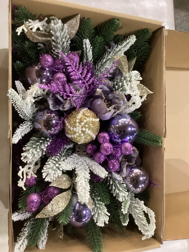 Condition photo showing New/Like New for Christmas Table Centerpiece, Christmas Faux Flowers Pine Branches Ornaments Berries in Wood Box for Shelf, Mantel, Windowsill Decor - Winter X'Mas Arrangement for Home Indoor Outdoor - 20~22 Inch