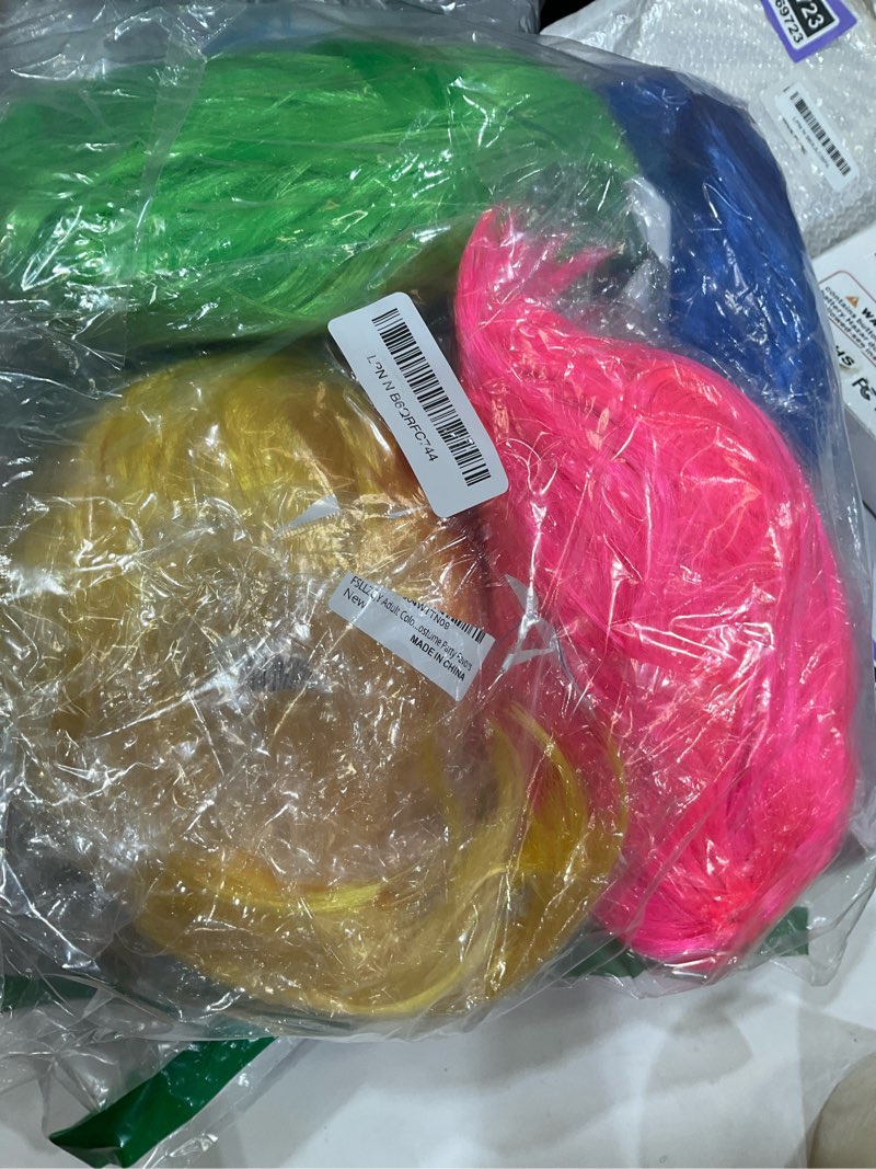Condition photo showing New/Like New for Colored Bob Wigs with Heart Sunglasses and Hair Cap- 4 Sets | Pink Blue Yellow Green Short Neon Bob Wig with Bangs Colorful Funny Hair for Women Men Costume Party Favors Pink, Blue, Yellow, Green
