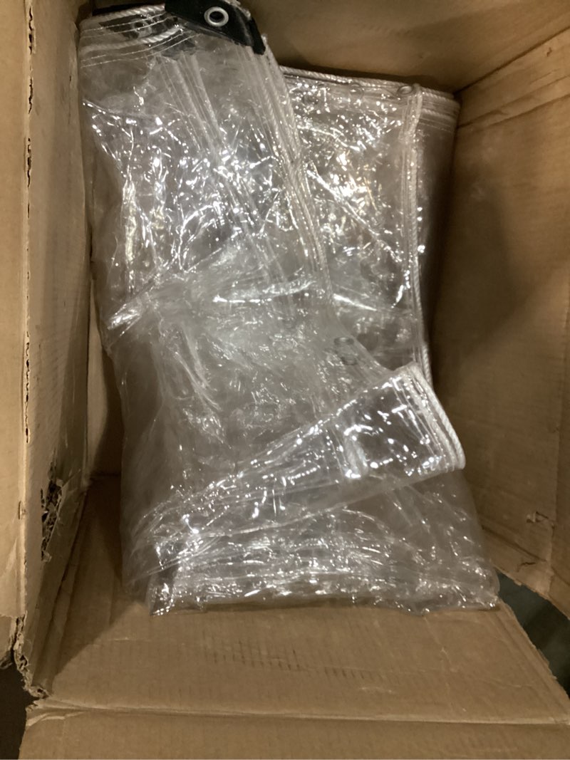 Condition photo showing As Is for Clear Tarps Heavy Duty Waterproof 10x10 Ft, 20Mil PVC Transparent Vinyl Tarpaulin for Home, Clear Tarps with Grommets for Patio, Outdoor Porches, Pavilion Rain Shield, Winter Rainproof Canopy Fabric