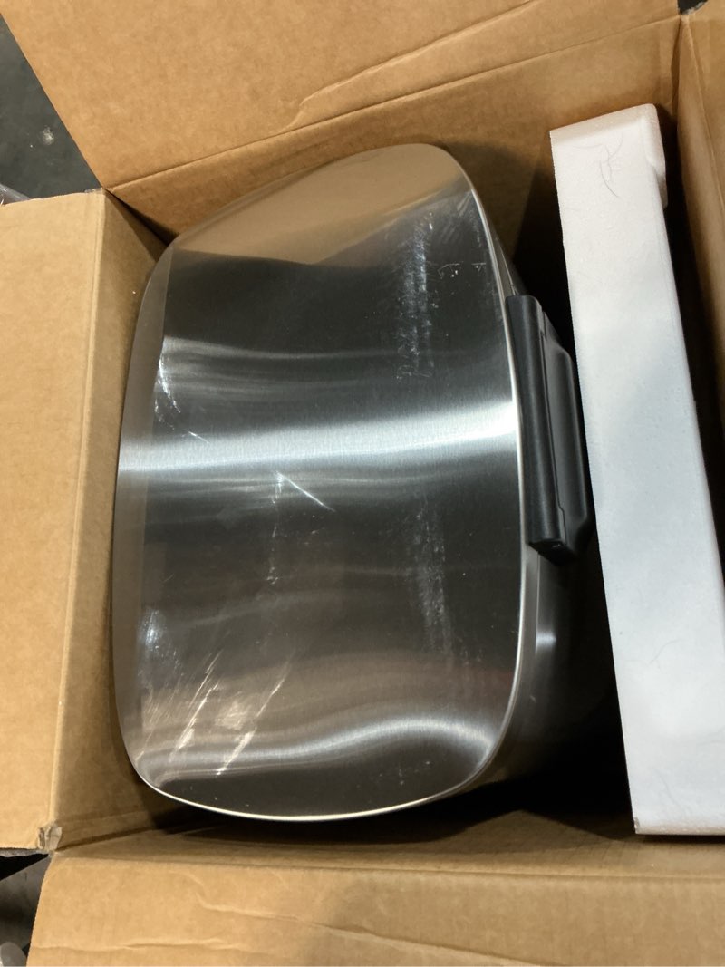 Condition photo showing Good Condition for Amazon Basics Smudge Resistant Rectangular Trash Can With Soft-Close Foot Pedal, Brushed Stainless Steel, 50L/13.2 Gal, 16.7x14.7x25.9 in, Satin Nickel Finish Satin Nickel Big, 50L/13.2 Gal