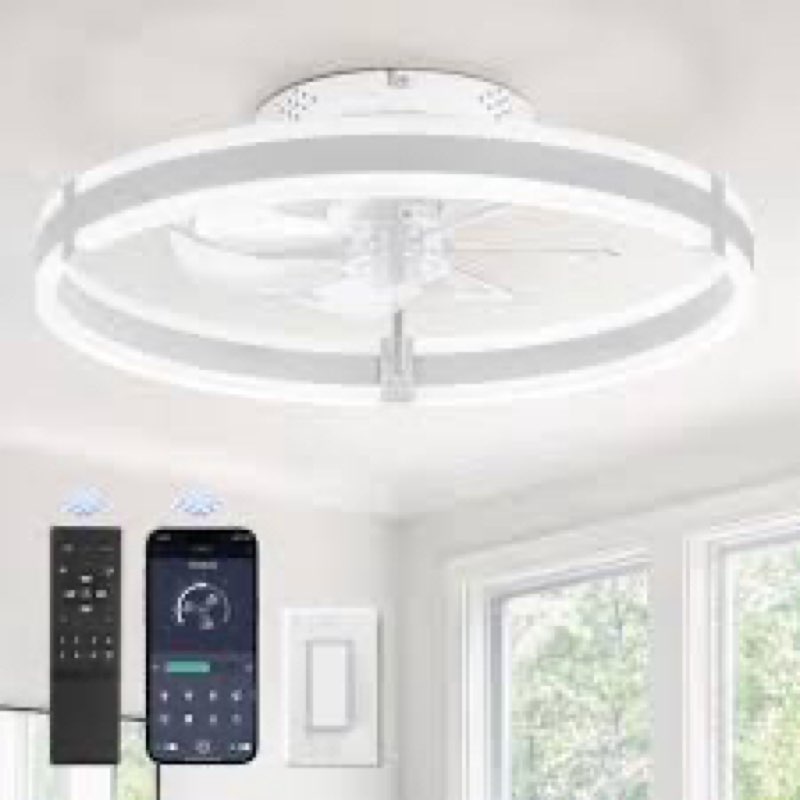 (Incomplete)ZMISHIBO Ceiling Fans with Lights and Remote, 19.7'' Low Profile Ceiling Fan, 3000-6000K Dimmable Mo
