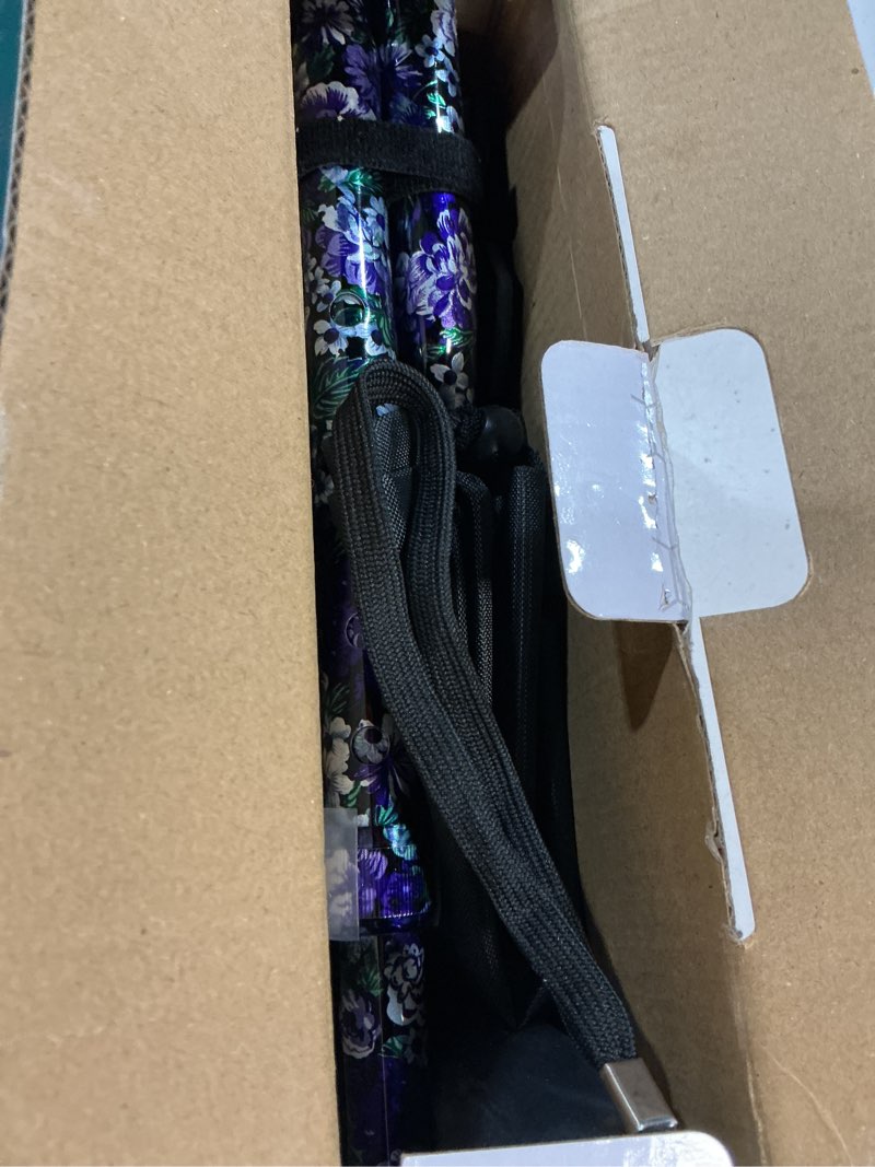 Condition photo showing Good Condition for elegant walking cane for women, foldable & adjustable cane for seniors with self-standing tip | lightweight mobility aid for stability & balance support purple violet floral printed