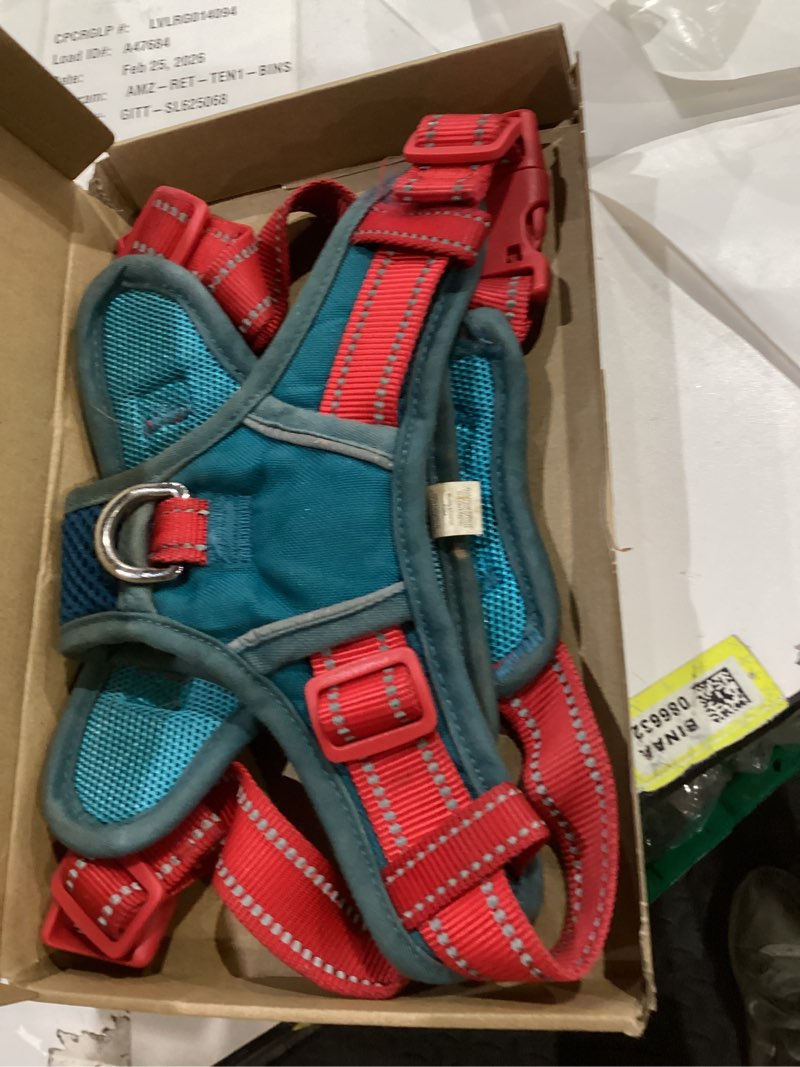 Condition photo showing As Is for PHOEPET No Pull Dog Harness, Unique Colors Reflective Adjustable Dog Vest, with Soft Training Handle Metal Clips for Small Medium Large Dogs (Teal Base & Red Straps,M) Teal Base & Red Straps Medium