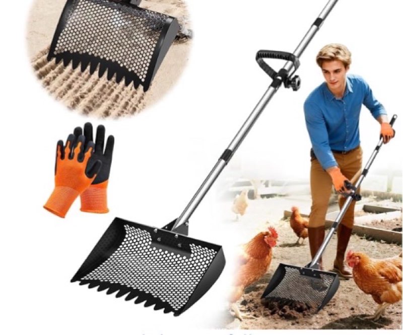 tooge large chicken poop scooper: 2-in-1 metal pooper scooper & rake adjustable 62" long handle stai