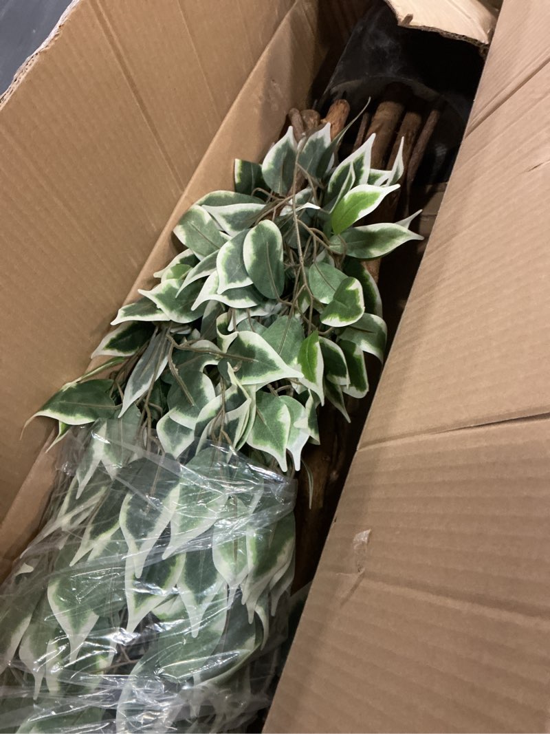 Condition photo showing As Is for 6.2ft Ficus Artificial Trees with 3 Natural Curved Trunks, 74" Tall Lush Faux Tree for Home Decor Indoor, Green Lifelike Fake Ficus Tree 1pcs 1 6ft 2in