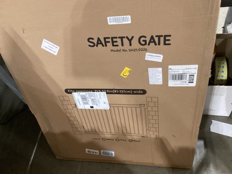 Condition photo showing New/Like New for 34-53" no bottom bar baby gates dog gate for stairs, 39" extra tall child safety gate with auto clos