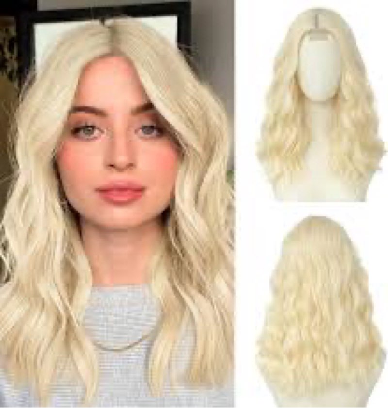 18 Inch Long Blonde Wig for Women | Middle Part Culy Wavy Wig | Heat Resistant & Natural Looking | L