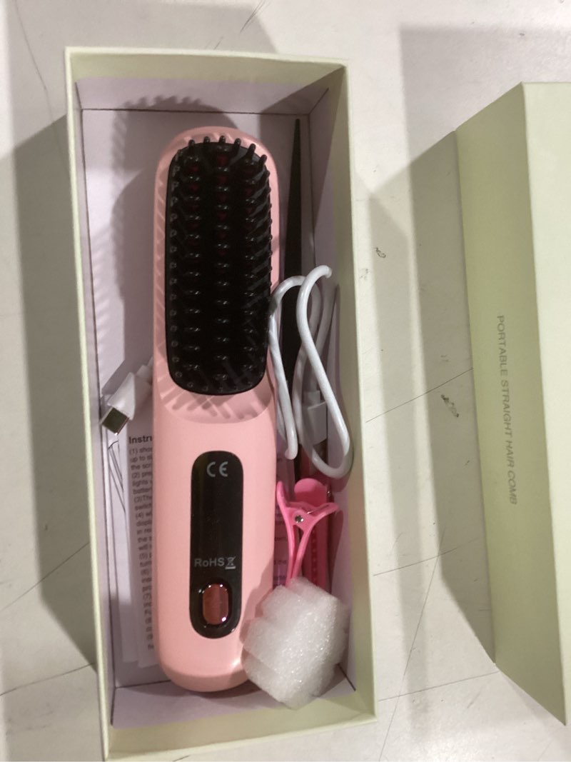 Condition photo showing Good Condition for 2026 New Go Brush Pro for Short Hair, Portable Straightener Brushs for Travel, with LCD Temperature Display?Fast Heating Cordless Styling Tools (Pink)