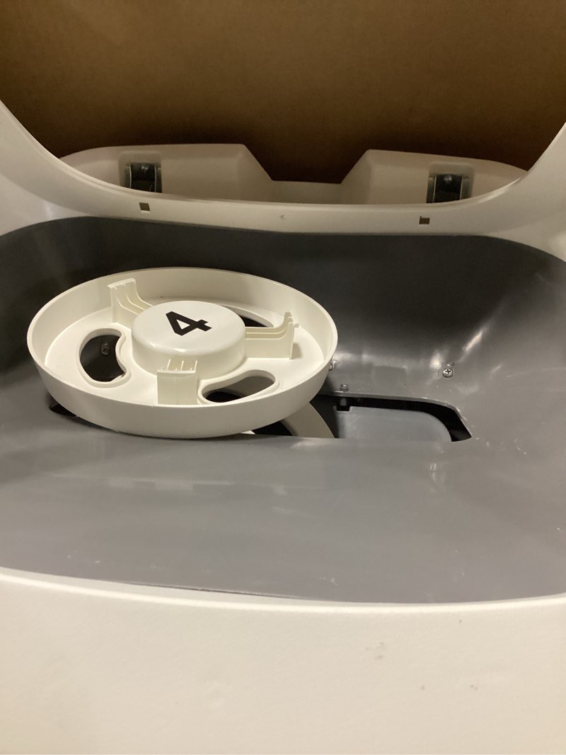 Condition photo showing As Is for automatic cat litter box self cleaning - app control and weight monitoring - ultra-quiet, suitable for medium cats and kittens, safe anti-pinch litter box (assembly required) - white