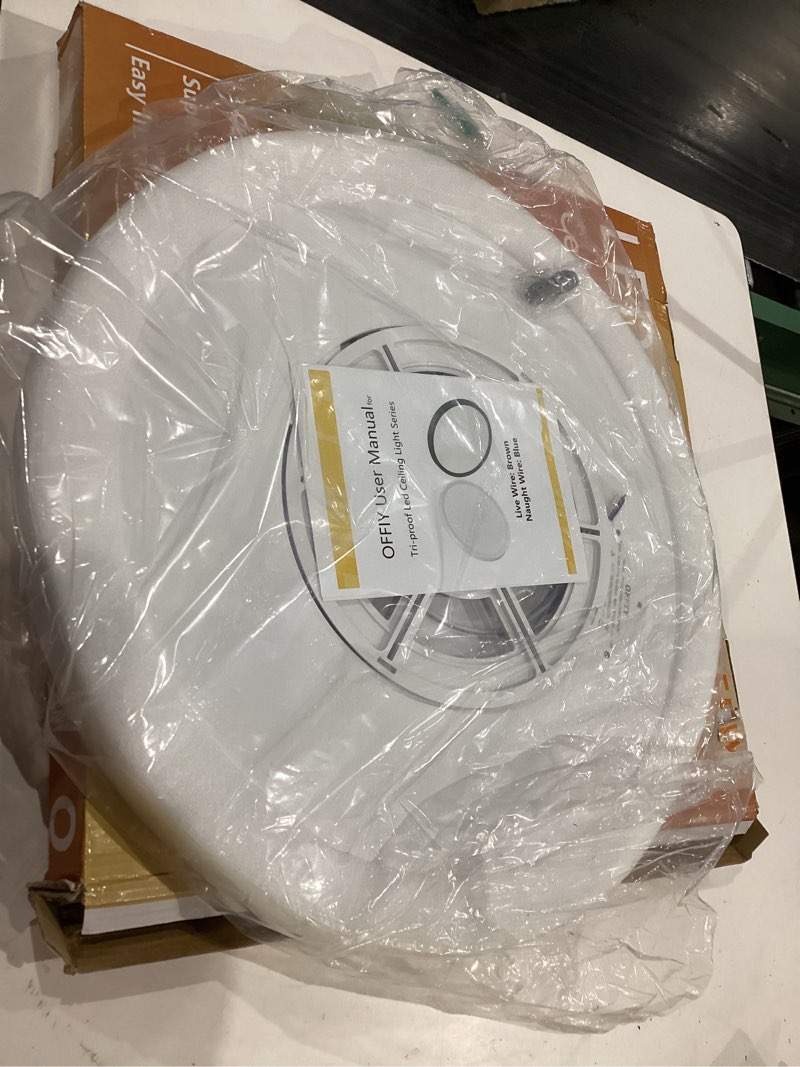 Condition photo showing As Is for 20 inch led flush mount ceiling light, 40w, 4350lm, 3000k/4000k/6000k cct selectable super slim round flat panel light for living room, bedroom, kitchen white 20"-1pk