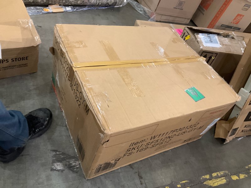 Condition photo showing As Is for KEIKI 130" U-Shaped 6 seat Sofa with Storage Console, Cup Holders, Upholstered Sectional Sofa, Button Tufted Cloud Cushion Couch for Home, Office, Apartment, Gray