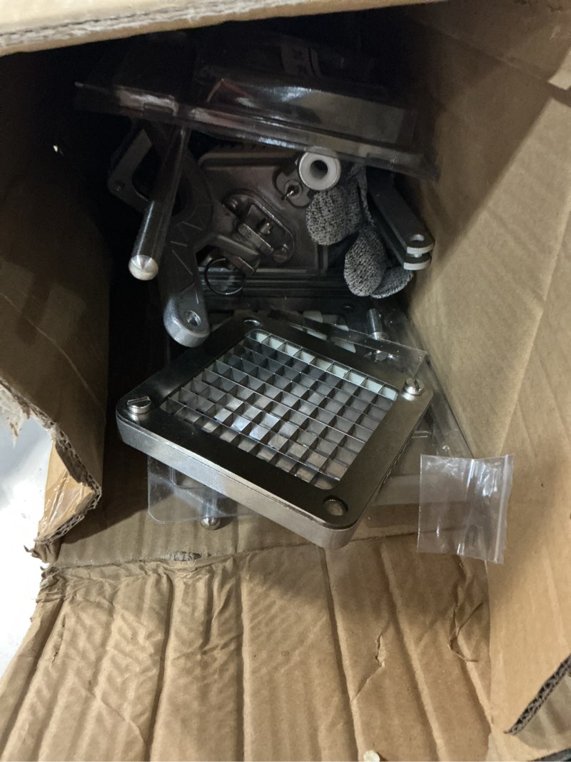 Condition photo showing As Is for vevor commercial vegetable chopper w/ 4 replacement blades, stainless steel french fry cutter potato dicer & fruit slicer for restaurants & home kitchen chopper 4 blades