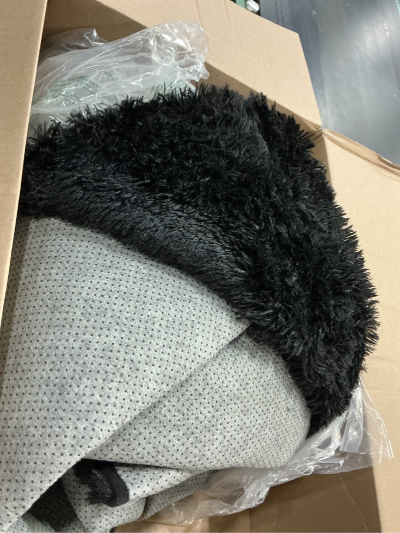 Condition photo showing As Is for (size large)fluffy area rug bedroom: shag rug for bedroom - area rug black plush fuzzy soft carpet for living room black  (rectangular)