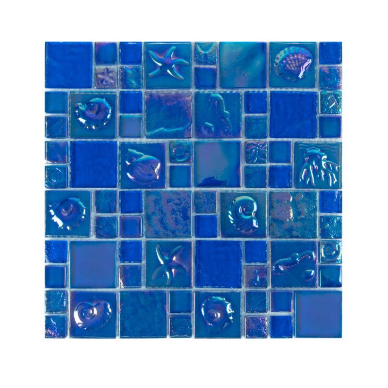 Ocean Bay Reflections Glass Versailles Mosaic Tile, Ocean Bay, 5 Sq feet 
