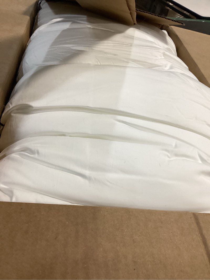 Condition photo showing As Is for Serta Hotel Collection Bed Pillows King Size Set of 2, 400 Thread Count 100% Cotton Cover, Medium Support Gusseted Down Alternative Pillow for Back, Stomach or Side Sleepers, 18" x 34", White King(Pack of 2)