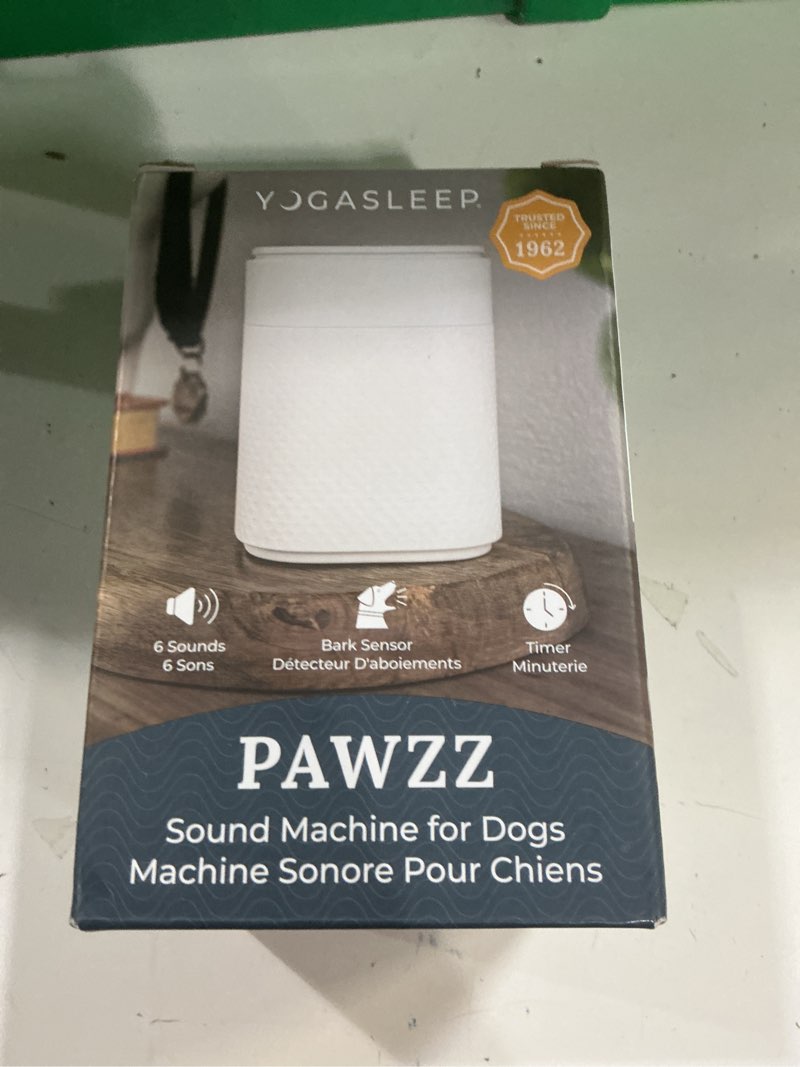 Condition photo showing New/Like New for yogasleep pawzz white noise machine for dogs, home & all pets. with integrated bark sensor, 6 automatic relaxing natural sounds, help keep pets calm, anti-barking with training, noise canceling