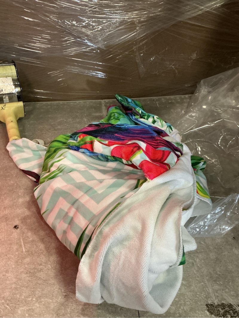 Condition photo showing As Is for lounge chair towel cover, chaise lounge cover (pack of 2), beach chair covers with 3 pockets for pool sunbathing beach garden courtyard outdoor trips, 85 x30 in, bird and flower(green) red green 85" x 30" 2