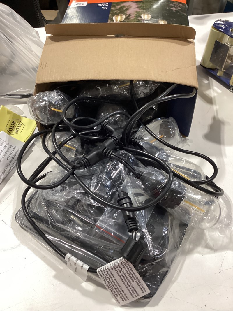 Condition photo showing As Is for harbor breeze 27-ft solar black indoor/outdoor string light with 10 white -light led edison bulbs