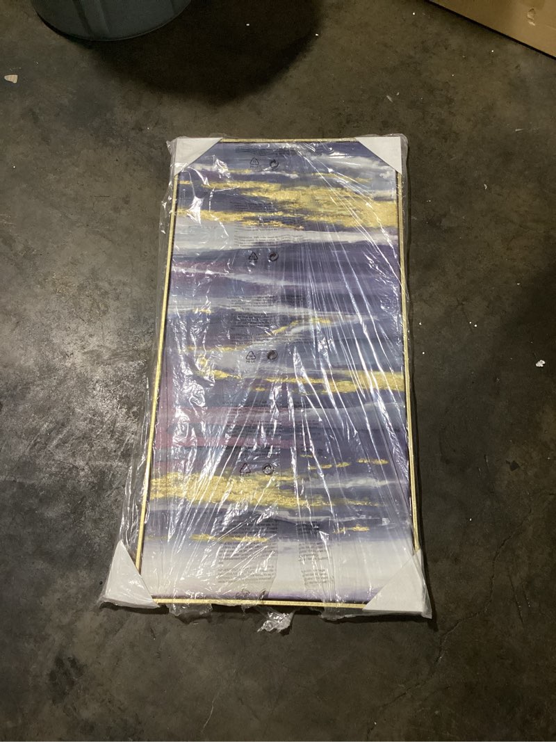 Condition photo showing Good Condition for Sofoney - Hand Painted Blue and Gold Wall Decor Textured Blue Abstract Canvas Wall Art with Gold Foil for Living Room Bedroom Office, Large Vertical Abstract Oil Painting - 40"x20" Gold Framed 40"L x 20"W A-43