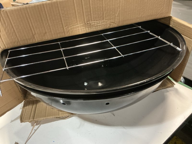 Condition photo showing As Is for Charcoal Grill - portable BBQ Grill with adjustable air vent, wheels, hanlde - Charcoal Kettle Grill for outdoor, camping, backyard, picnics, party parties