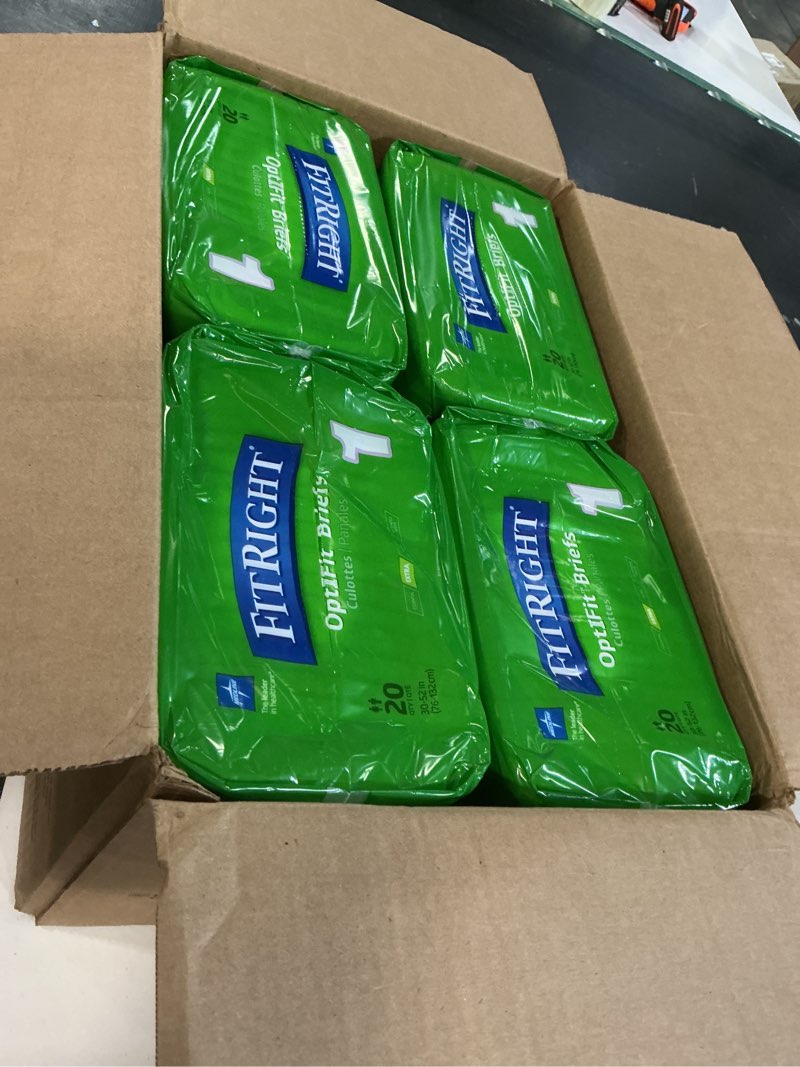 Condition photo showing New/Like New for fitright extra-stretch heavy absorbency adult diapers, fsa/hsa eligible,80 count, waist size 30"-52" ,m/l, incontinence briefs for men and women, disposable, moisture wicking, leak protection case of 80 medium