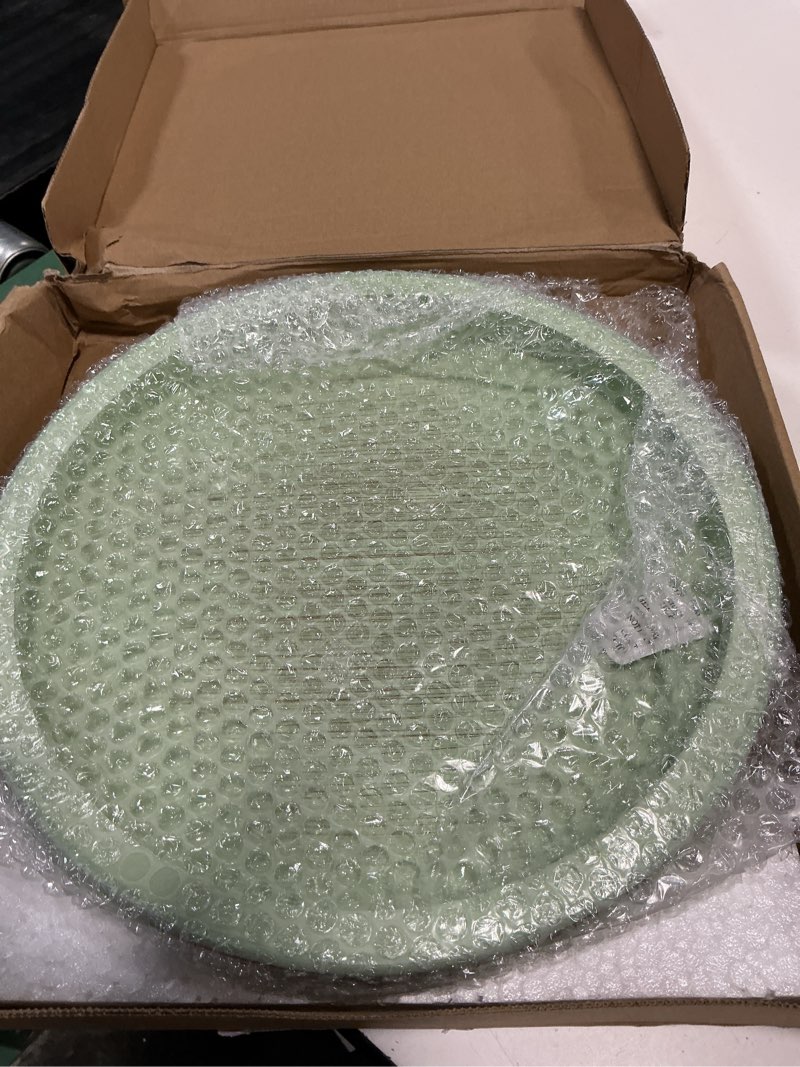 Condition photo showing Good Condition for kuledm handmade wooden decorative tray, small beaded coffee table tray decor, sage round serving tray for coffee table, dining room table entryway and living room table