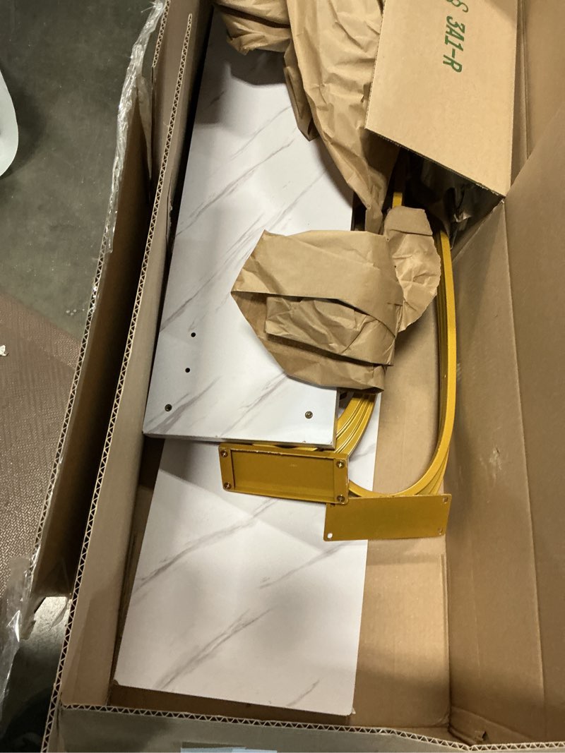 Condition photo showing As Is for tribesigns 55 inch modern console table, gold entryway table behind sofa couch, narrow rectangular sofa table for living room, bedroom, front hall, hallway, gold & white dark gold