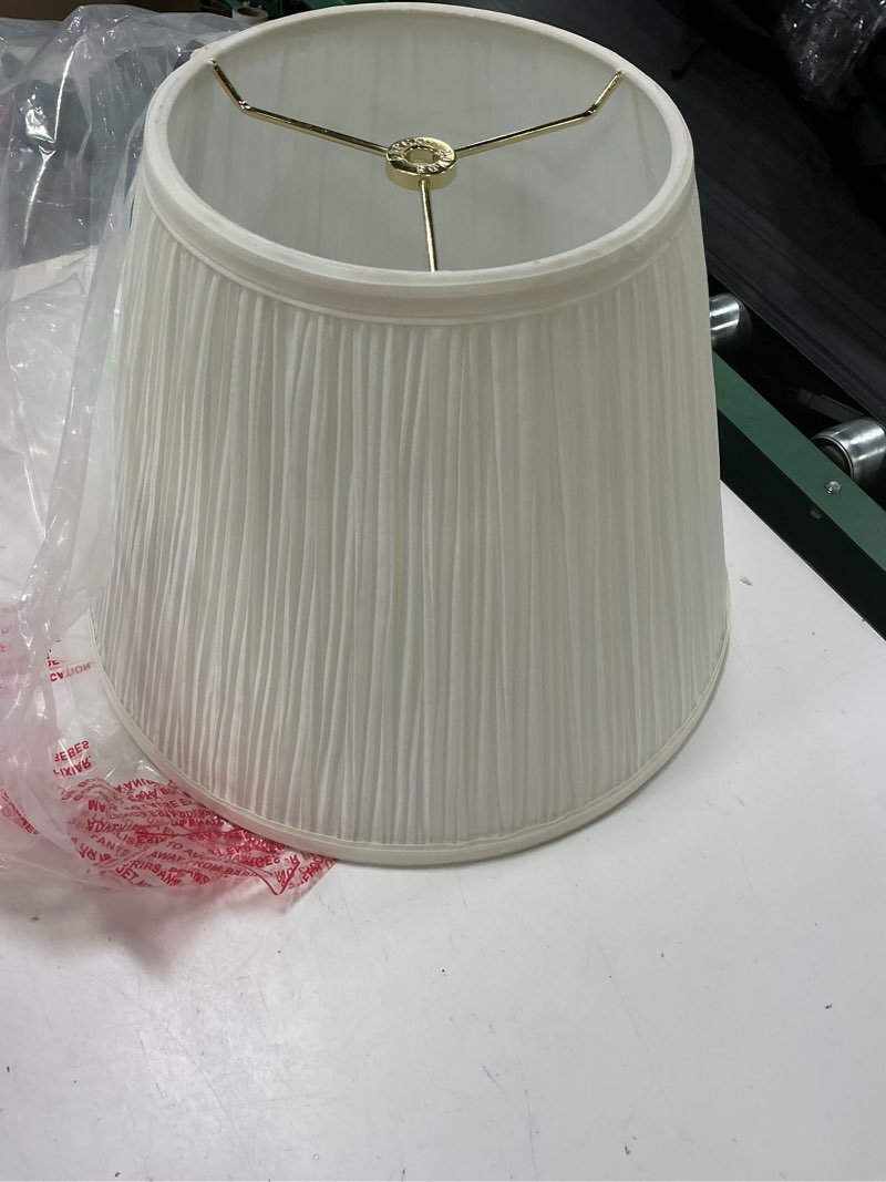 Condition photo showing Good Condition for aspen creative 33191, transitional hardback empire shaped mushroom pleated pleated white spider shade,7\" top x 13\" bottom x 9.5\" slant