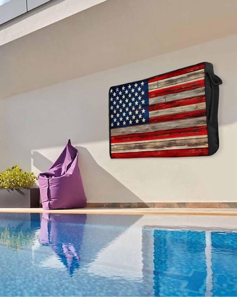 american flag outdoor tv cover 80-85 inches, weatherproof & waterproof, red striped blue star enclos