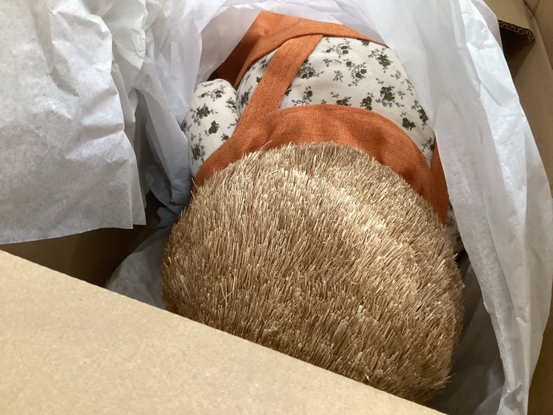 Condition photo showing Good Condition for juegoal easter bunny decor, 32"(2.6ft) large standing sisal rabbit figurine, handmade easter straw mr. bunny statues, cute photo props gifts for farmhouse spring home porch decorations style b