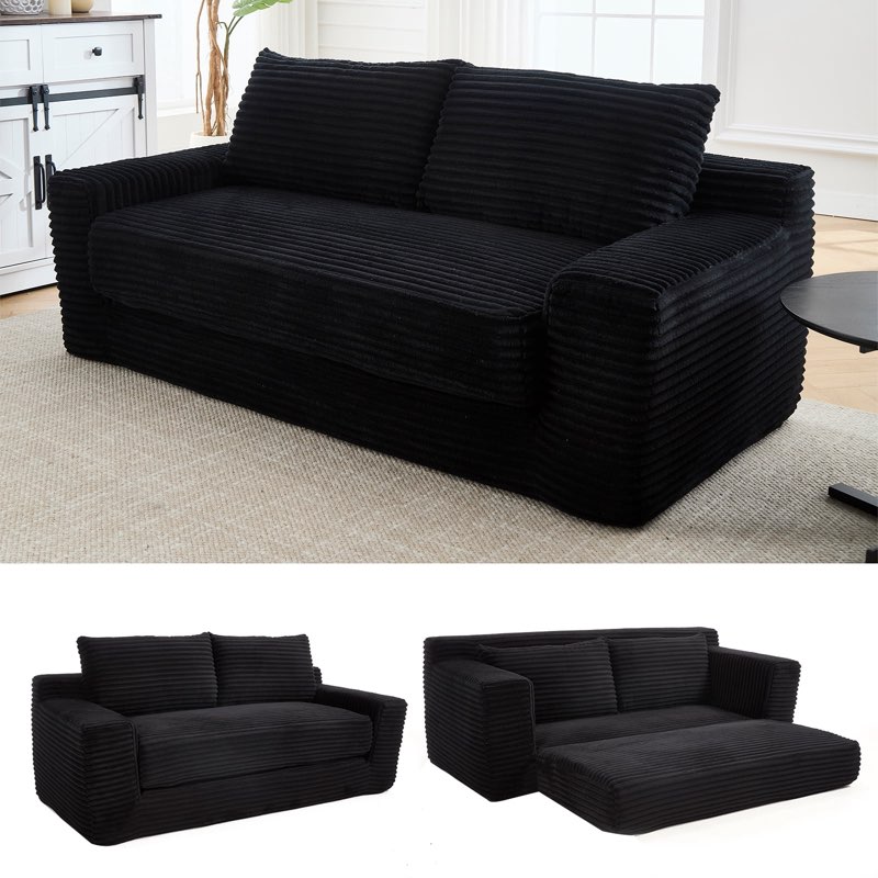 (Similar to stock photo) Memory foam L-shaped compression sofa for living room - No Assembly, Convertible 2-in-1 Design, Corduroy Fabric - Compact Couch for Small Spaces, Apartments, Home Office & Bedroom (Black)  black 35.4in(L) X 35.4in.(W) X15.7in.(H) 