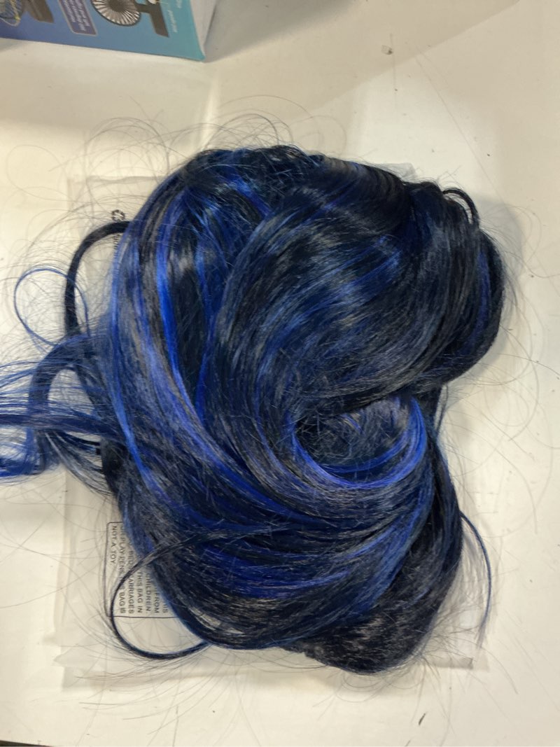 Condition photo showing As Is for sallcks womens long layered black with blue highlight wigs with bangs heat resistant synthetic fiber costumes halloween wigs black blue