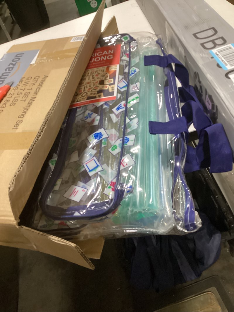 American Mahjong Tile Set with Clear Bag, 166 White Tiles, 4 All-in-One Rack/Pushers, Mahjong Set (M