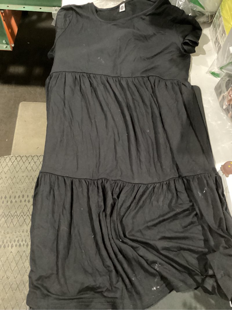 Condition photo showing As Is for amazon essentials women's short-sleeve crewneck tiered dress x-large black