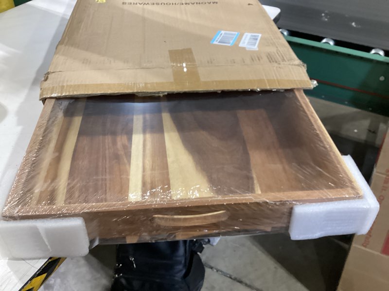 Condition photo showing Good Condition for maoname extra large ottoman tray, 32 x 18 inches wooden serving tray for with handles, acacia wood serving platter trays for living room, breakfast 32" x 18" x 2.6" brown