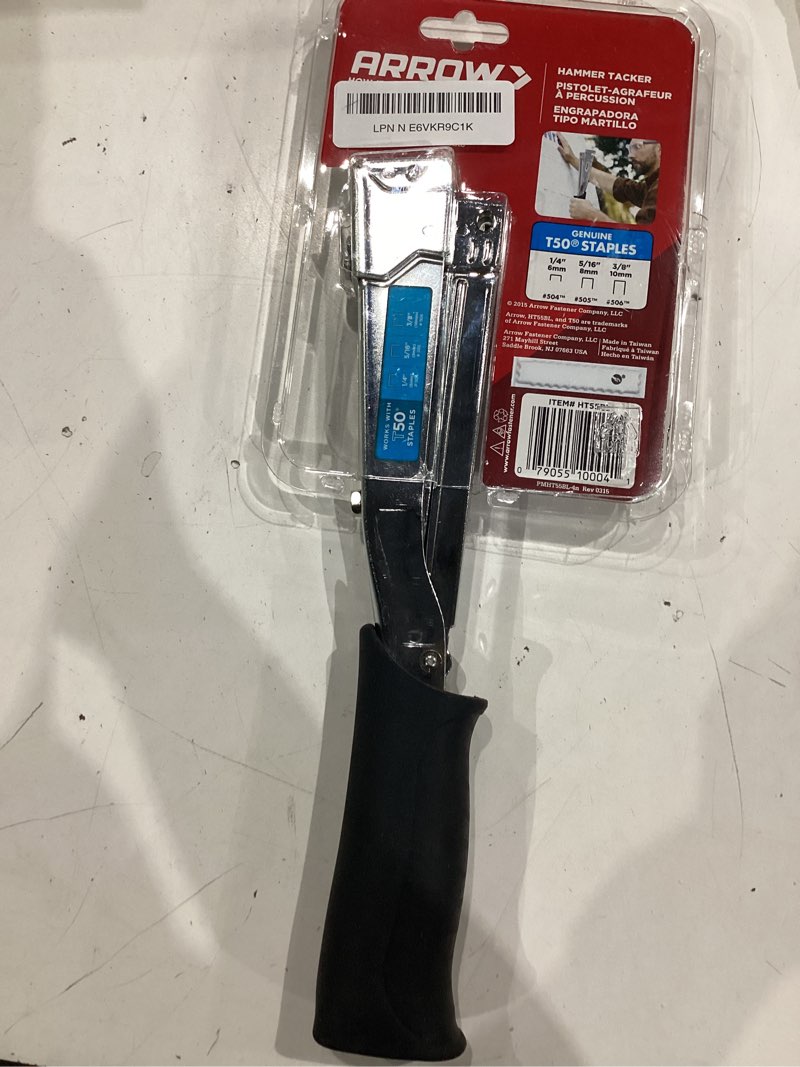 Condition photo showing Good Condition for arrow ht55bl hammer tacker, manual stapler for construction and insulation, ergonomic grip handle, dual-capacity rear-load magazine, fits 1/4”, 5/16", or 3/8" staples, silver no size