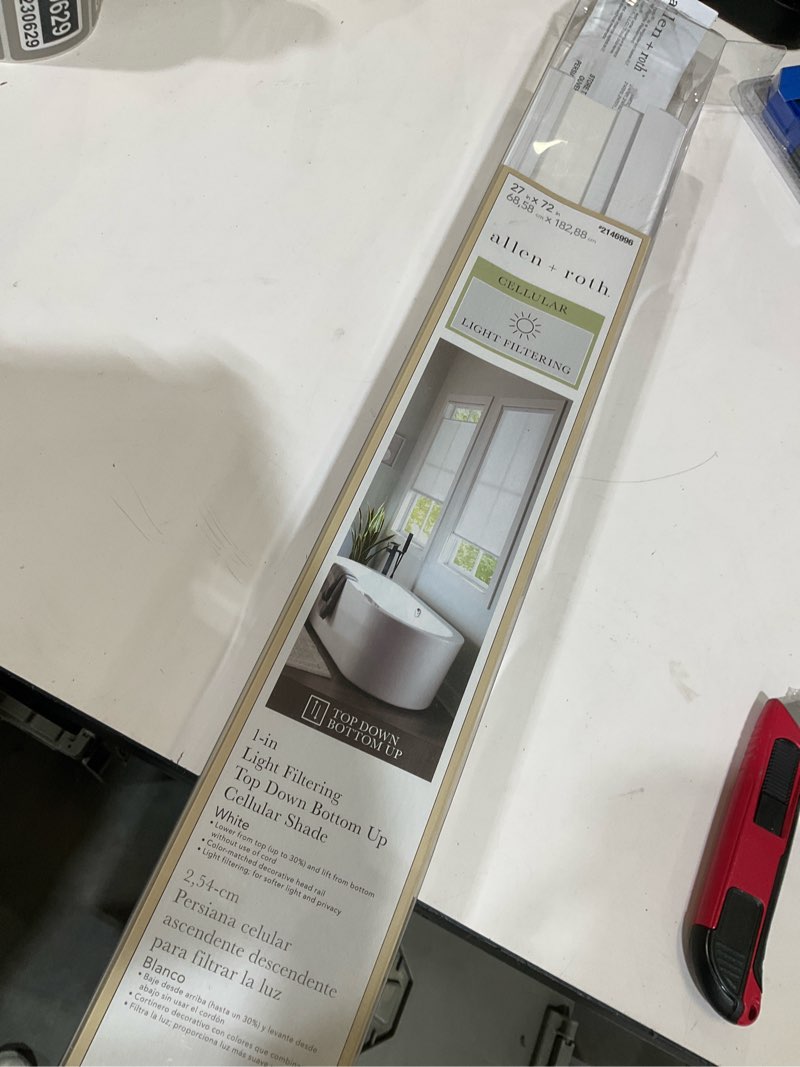 100+ bought last week allen + roth top down bottom up 27-in x 72-in white light filtering cordless top-