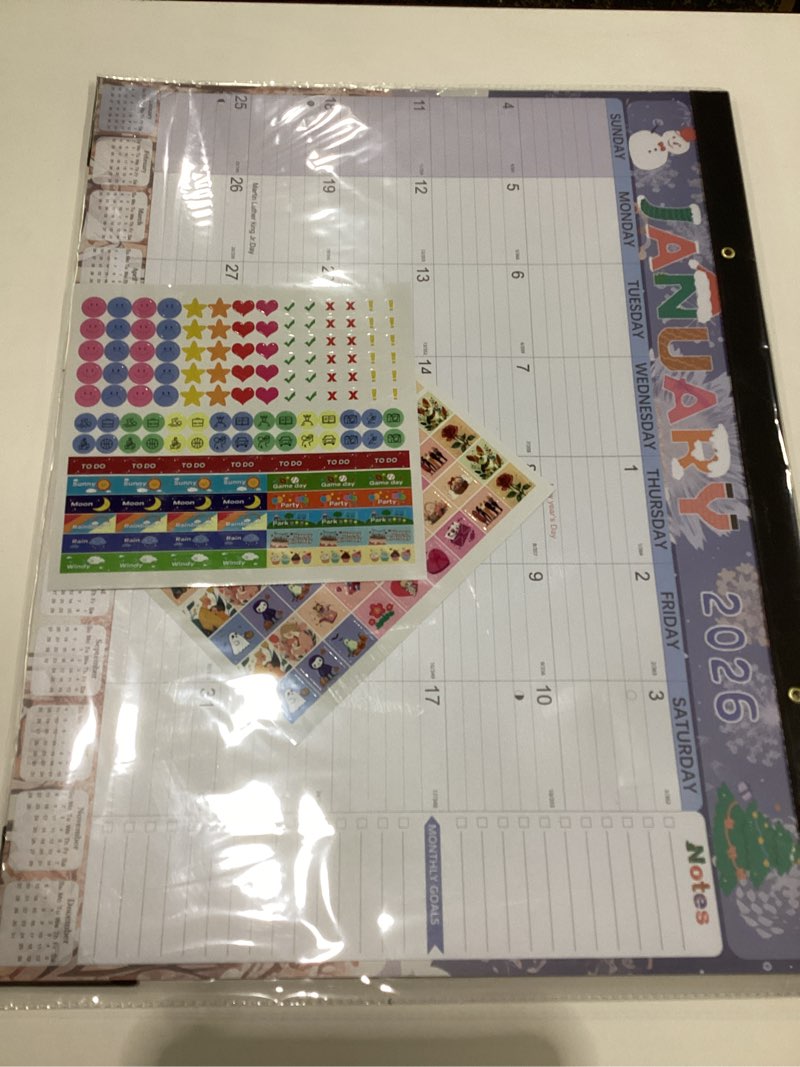 Condition photo showing New/Like New for Desk Calendar 2026, Anti Ink Bleed, Ample Space, Extra Large Calendar 2026 with Stickers, 22" x 17" Seasonal Desktop Calendar for Home, Office, Teacher Supplies- Colorful 22''x 17'' Colorful