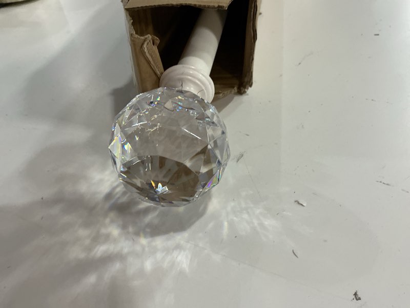 Condition photo showing As Is for EXCLUSIVE HOME Crystal Ball 1" Curtain Rod and Coordinating Finial Set, Matte White, Adjustable 36"-72" Matte White 36"-72"