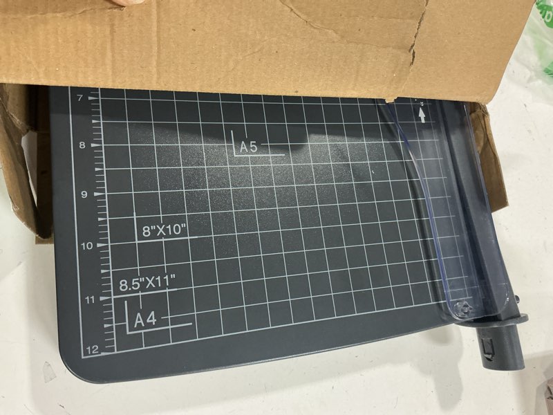 Condition photo showing Good Condition for firbon 12" guillotine paper cutter, heavy duty 12-sheet capacity trimmer for cardstock, photos, scrapbooking, office, classroom, studio (gray)