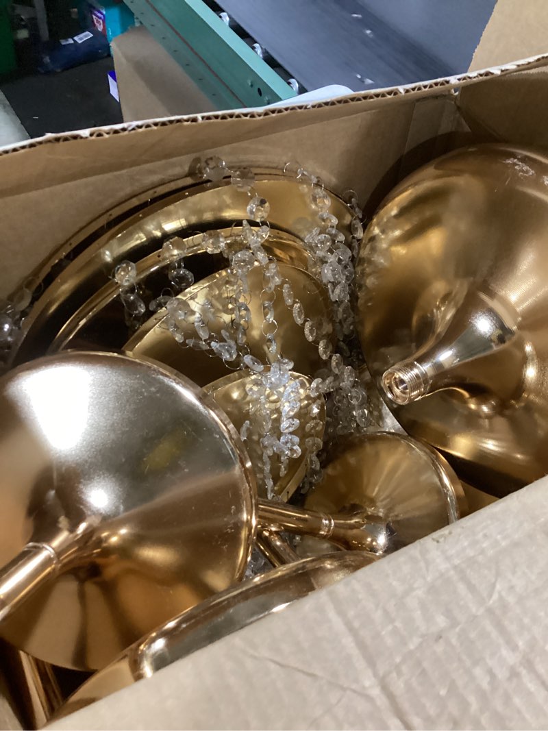 Condition photo showing Good Condition for 6pcs Crystal Gold Cake Stand Dessert Table Display Set, Round Metal Cupcake Holder with Pendant, Gold Desserts Stands for Wedding, Party 2 x 11.7 & 9.84 & 8 inch