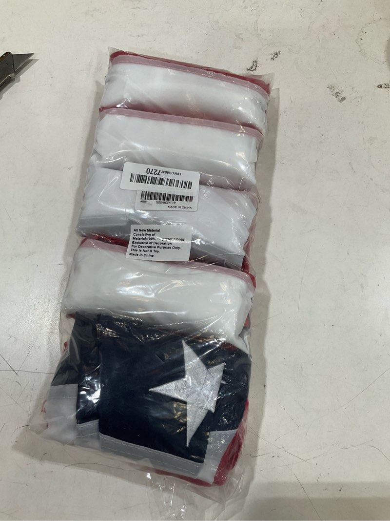 Condition photo showing Good Condition for 5 pack american pleated fan flag 1.5x3 ft patriotic bunting – embroidered stars & sewn stripes, usa 4th of july decorations with canvas header & brass grommets for porch fence garden 1.5x3ft-5pack