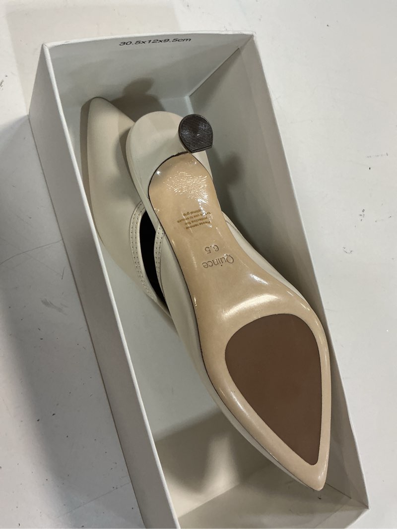 Condition photo showing Good Condition for  italian leather 55mm kitten heel mule beige (size 6.5) 