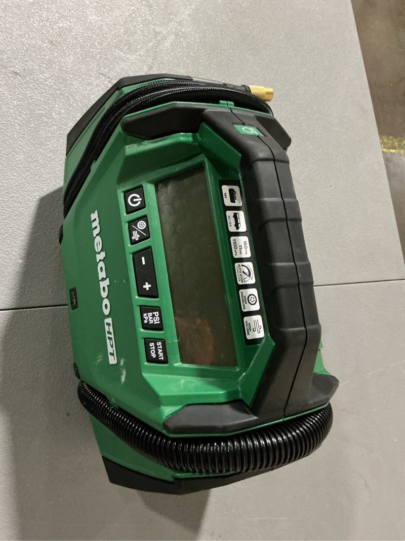 Condition photo showing Good Condition for metabo hpt 18v multivolt cordless dual function inflator, portable air inflator with high pressure and high volume modes, 160 psi max pressure, led light, tool body only, up18daq4 18v air inflator only (tool only)