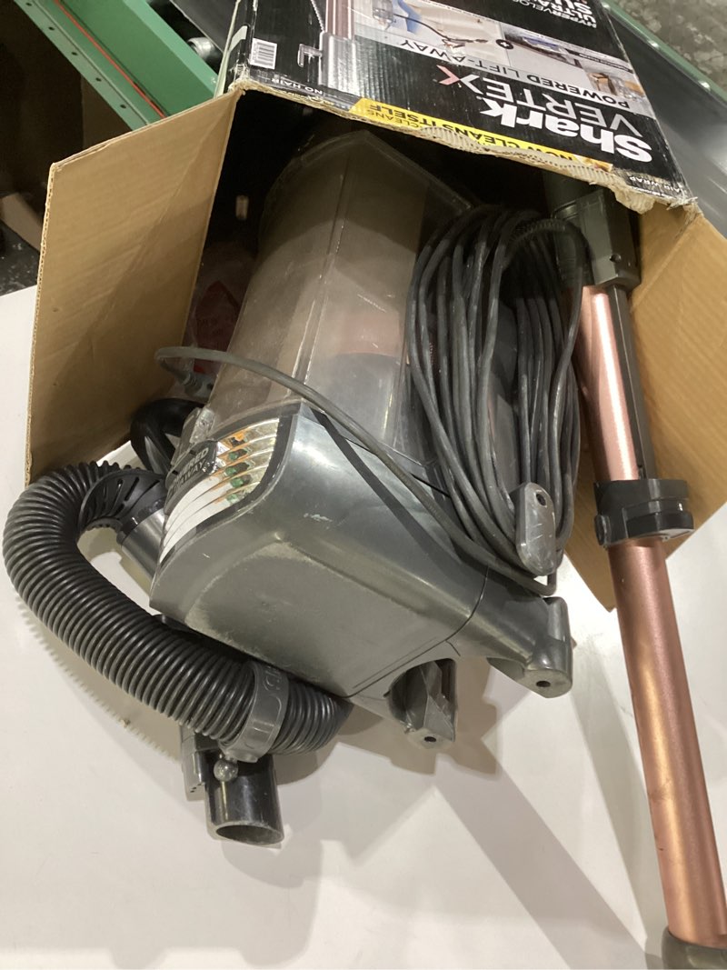 Condition photo showing As Is for shark az2002 vertex powered lift-away upright vacuum with duoclean powerfins, self-cleaning brushroll, large dust cup, pet crevice tool, dusting brush & power brush, silver/rose gold duoclean powerfin (rose gold), not tested, used