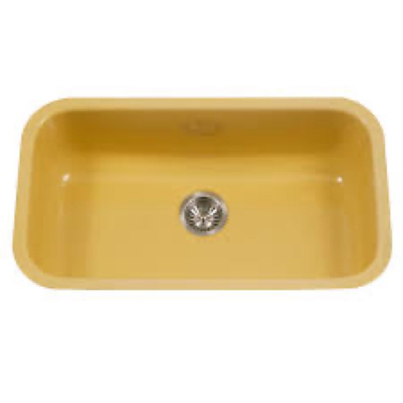Houzer Porcela Lemon Porcelain Enamel Steel Kitchen Sink: 31 Inch Undermount Single Bowl Offset Sink